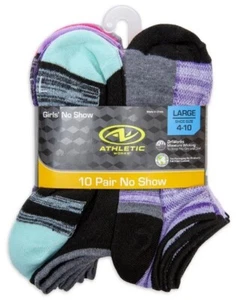 Athletic Works Girls 10-Pack No Show Multicolor Socks Sz L /4-10 Shoe Size NEW - Picture 1 of 6