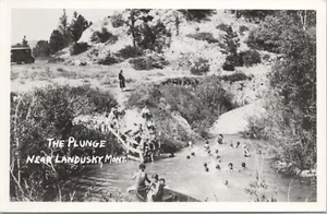 Landusky Montana Swimming Photo Post Card "The Plunge" Water Hole 1940s - Picture 1 of 2