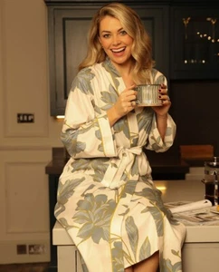 Cyberjammies Dressing Gown Cotton Modal Women Piper White Floral Long Wrap - Picture 1 of 4