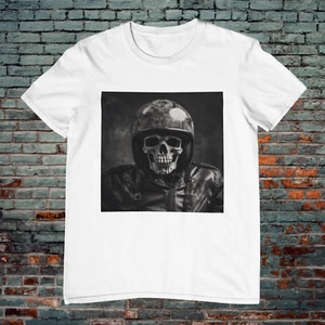 T-shirt Skeleton Chopper moto hot rod teschio metallo unisex V2 - Foto 1 di 8