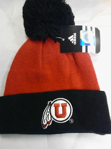 NCAA Utah Utes Cuff Pom Knitted Hat Boys size 4-7 Adidas Black & Orange - Picture 1 of 3