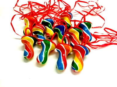 5 x LARGE FRUITY RAINBOW DUMMIES 60g ROCK CANDY LOLLY Baby Shower, Party Bags - Image 1 of 4
