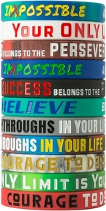 Pack de 12 pulseras motivacionales para hombre, mujer y adolescente, silicona inspiradora - Imagen 1 de 3