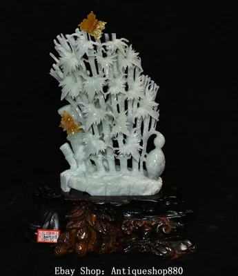 Estatua de mariposa de bambú hueca tallada en jade Xiu natural de China de 12,6"" Foto 1 de 4