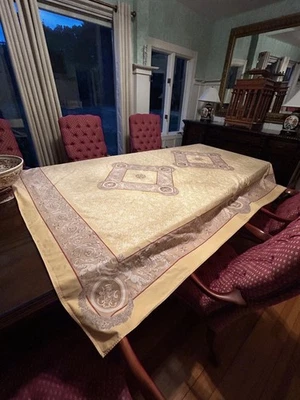 ELEVATE YOUR HOLIDAY TABLE—Gorgeous BEAUVILLE 100% Cotton Tablecloth/8 Napkins - Image 1 of 4