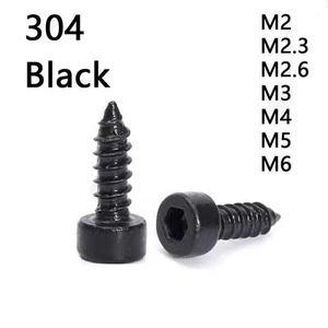 Black 304 Stainless Steel Hex Socket Cap Head Sheet Metal Screws M2 M3 M4 M5 M6 - Picture 1 of 10