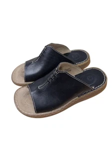vintage 90s dr martens Black Creased Slide Leather Sandals #8B04 Women's 6 - Picture 1 of 7