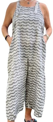 Mono boho Cynthia Ashby para mujer 100 % lino gris blanco lavado antiguo mediano  Foto 1 de 4