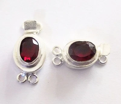 2 PCS OVAL RED GARNET BOX CLASP 2 STRAND STERLING SILVER PLATED - Image 1 of 3