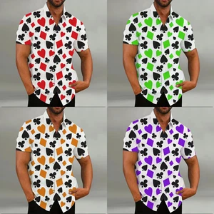 Button Down Shirt Men Fashion Play Card Vintage Short Sleeve Fashion Shirts - Picture 1 of 20