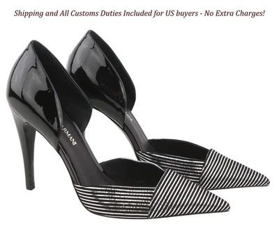 EMPORIO ARMANI Mujer Tacones EU37 Negro Charol Brillante Rayas Punta Foto 1 de 4