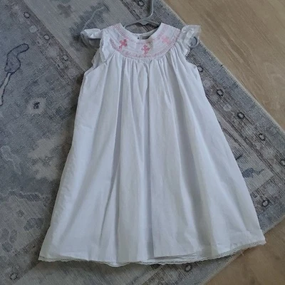 Lil Cactus Girls Smocked White Embroidered Cross Religious Bishop Dress Sz4T - Image 1 of 4