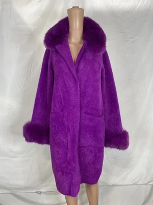 Joseph Ribkoff Women's Faux Fur Sweater Coat Size S Purple - Image 1 of 4