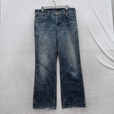 Wrangler Jeans Mens 32x30 Blue Sanforized Gripper Zipper Whisker Cowboy Repro - Image 1 of 4