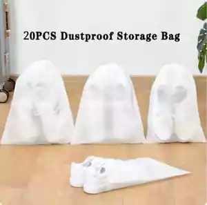 20X Drawstring Shoes Bags Travel Clothes Clear Portable Storage Bag Dust Pouch - Picture 1 of 15