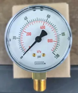 Noshok pressure gauge 25- 100- 100 PSI/ KPA 1/4 NPT Bottom Conn. - Picture 1 of 3