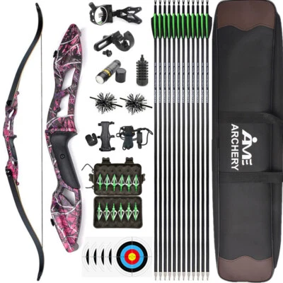 56" Takedown Recurve Bow Carbon Arrows Kit 30-50lbs Archery Target Hunting Shoot - Image 1 of 4