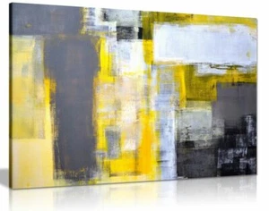 Office Art Grey And Yellow Abstract Art Painting Canvas Wall Art Picture Print - Picture 1 of 5