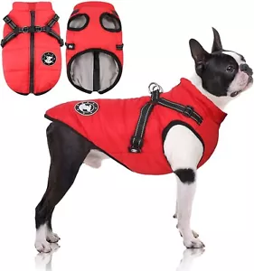 LUOWAN kleine Hunde Mantel Jacke warm wasserdicht mit Geschirr rot Größe L - Bild 1 von 5
