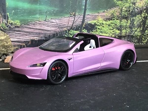 1:24 Diecast Car HXD Metallic Pink TESLA ROADSTER Convertible No Box, Pullback - Picture 1 of 24
