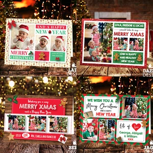 Personalised Christmas Cards Xmas Photo Folded Postcards Boy Girl Children Pack - Picture 1 of 115