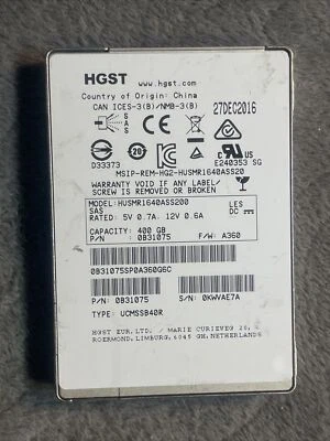 HGST Ultrastar HUSMR1640ASS200 SSD 400GB - SAS 12Gb / USED - Image 1 of 2