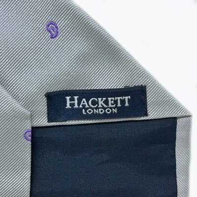 NUEVO CON ETIQUETAS HACKETT Corbata Gris Con Paisley Clásico Texturado Londres - Imagen 1 de 4