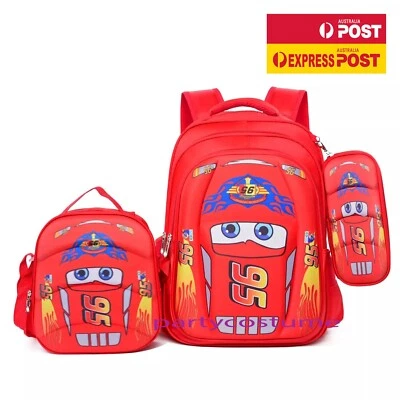 Kids Cars Cartoon Red 3D Backpack Pencil Case Lunch Box Set School Bag Travel