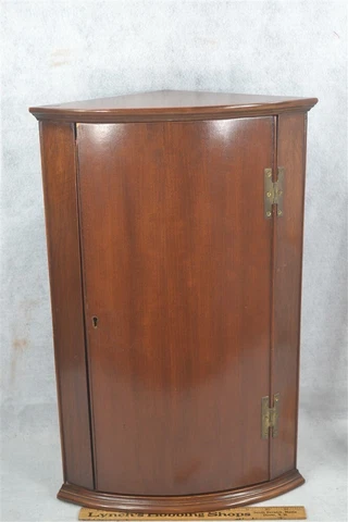 cupboard cabinet corner hanging 21 x 9 shelves round door vintage 1900s mahogany Cover
