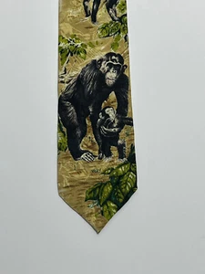 Wembley Endangered Species Ape Chimpanzee necktie Vintage 100% Silk - Picture 1 of 4