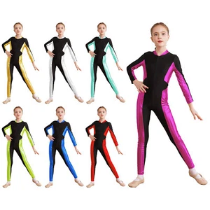 Kids Girls Bodysuit Patchwork Jumpsuit Performance Costume Gymnastics Catsuit - Picture 1 of 70