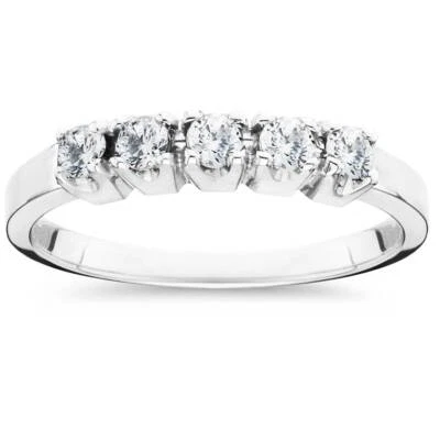 1/4ct 5 Stone Diamond Wedding Band Ring Solid 14K White Gold - Image 1 of 4