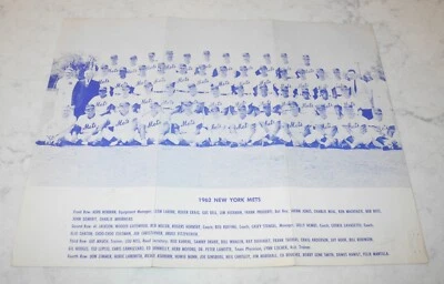 1st YEAR 1962 Baseball New York Mets Team Picture Photo Insert Guide Program - Image 1 of 2