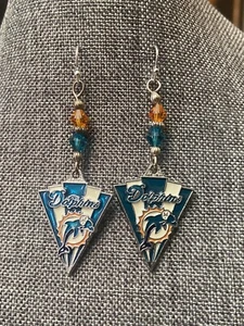 Miami Dolphins Crystal Dangle Earrings - Picture 1 of 4