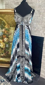 NWT White House Black Market Blue Maxi Dress Sequin Waist Flowey V Neck Size 6 - Picture 1 of 17