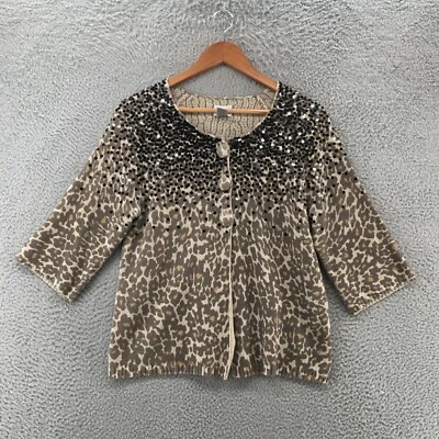 Chicos кардиган свитер женщин 1 коричневый хлопок смесь блестки 3/4 рукав открытый передний - Изображение 1 из 4