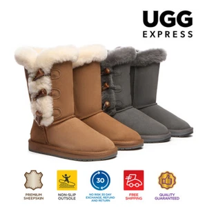 AUSTRALIAN SHEPHERD® UGG Boots Women Sheepskin Wool Horn Toggle Nonslip Tamari - Picture 1 of 22
