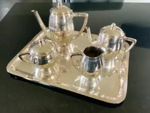 Art Deco Style Silver Metal Tea and Coffee Service Hallmarked Wiskemann Belgium - Picture 1 of 4