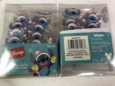 2 Disney STITCH w/Santa Hat Holiday 20 Count Mini LED Light String 7Ft Christmas - Image 1 of 4