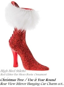 Tacones de aguja de tacón alto rojo brillo puño de piel zapatos bota colgante adorno figura - Imagen 1 de 4