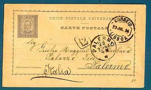 PORTUGAL - PORTOGALLO - 1894 - Cart.Post. - Da Lisbona a Palermo. Carlo I E4727 - Bild 1 von 1