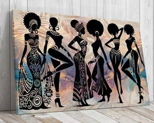 African Ladies Decorative illustration mounted canvas ready to hang - Afbeelding 1 van 9