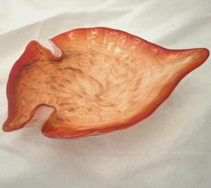 Piatto portagioie vintage stile Murano rosso e arancione glitter vortice ciotola vetro 19 cm - Foto 1 di 3