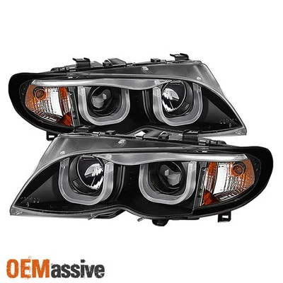 [Labio del ojo] Se adapta a 02-05 BMW E46 4Dr Serie 3 3D Halo LED Proyector Faros Negros Foto 1 de 4