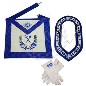 Masonic Regalia Blue Lodge Sentinel Faux Leather Apron Set Embroidered - Picture 1 of 17