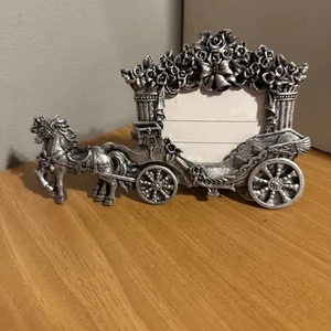 6” Plastic Pewter Look Horse And Carriage Place Setting Name Frame  - Picture 1 of 7