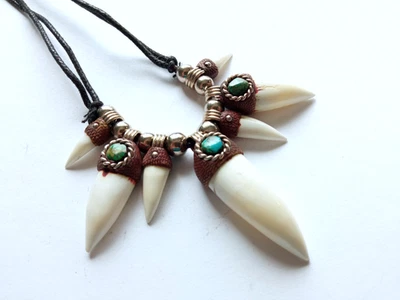 📌Exotic Lot of 7 Crocodile Teeth Necklaces Handmade Peruvian Turquoise Artisan - Image 1 of 4