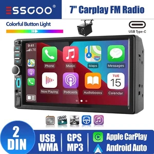 7" Double 2 Din Wireless Apple Car Stereo  Carplay & Android Auto Play BT Radio - Picture 1 of 15