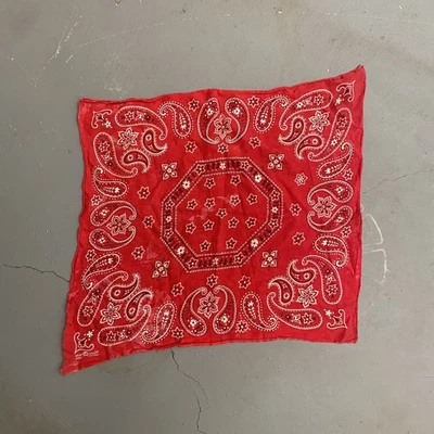 1940s Distressed and Faded Red Fast Color Elephant Trunk Bandana - Image 1 of 4