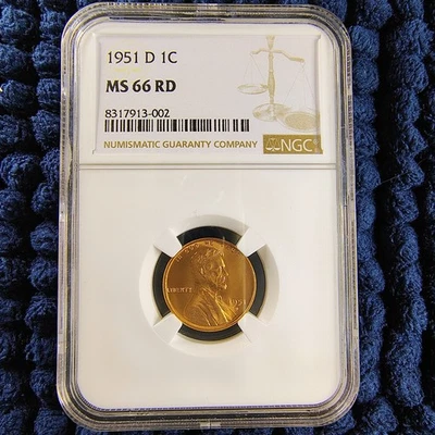 1951 D Lincoln Wheat Cent - Denver Mint - NGC MS 66 RD - Nice Red Luster - Image 1 of 4